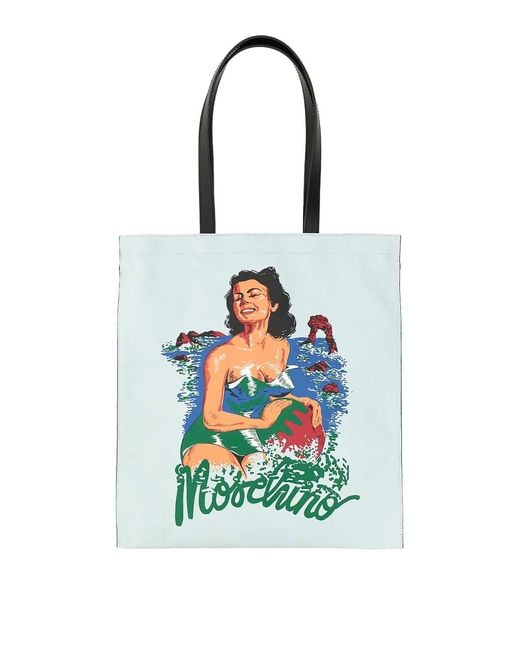 Moschino White Hawaiian Print Canvas Tote Bag for men