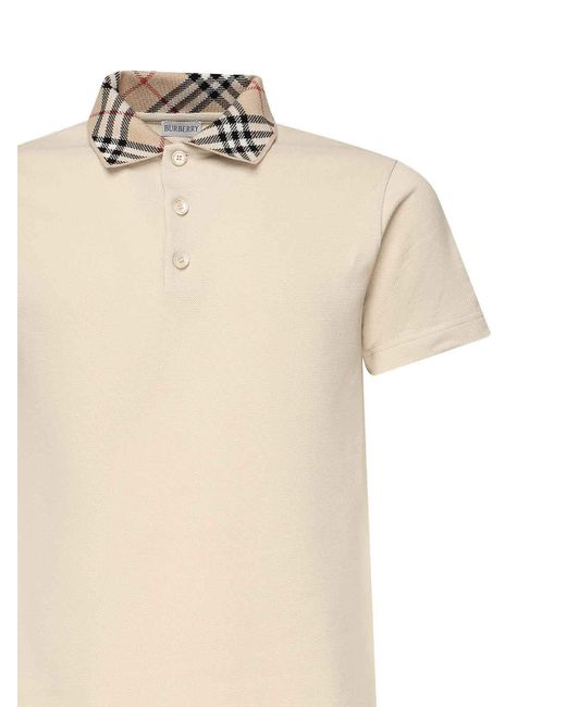 Burberry Natural Polo Shirt With Logo Embroidery for men