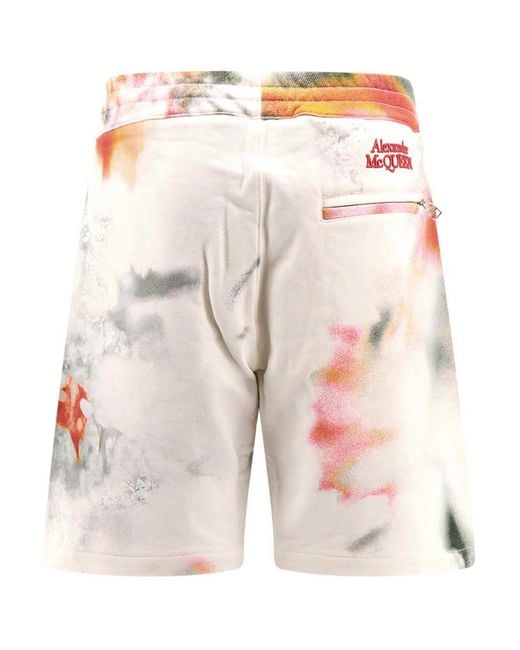 McQueen White Organic Cotton Bermuda Shorts With Obscured Flower Print for men
