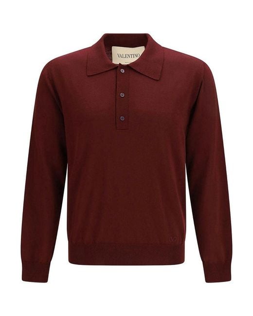 Valentino Garavani Red Wool Polo With Vlogo Embroidery for men