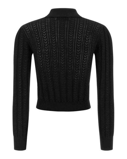 Alessandra Rich Black V-Neck Openwork Knit Cardigan