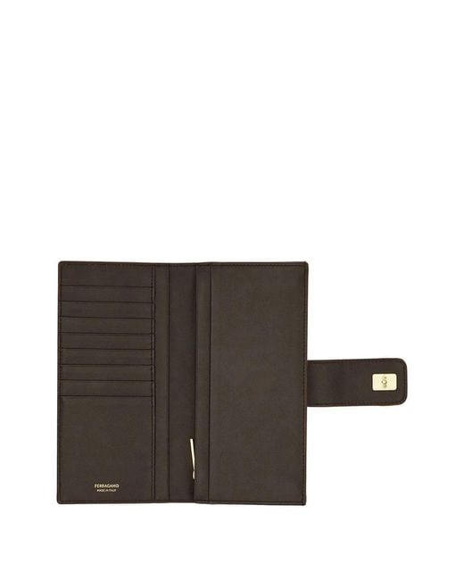 Ferragamo Brown Grained Leather Continental Wallet