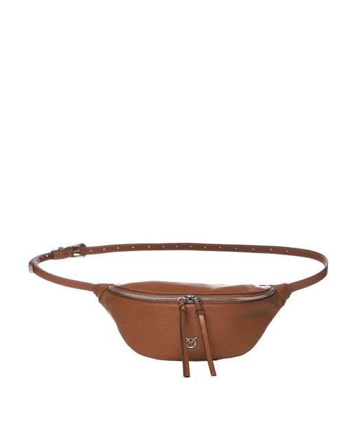 Pinko Brown New Biker Leather Bum Bag