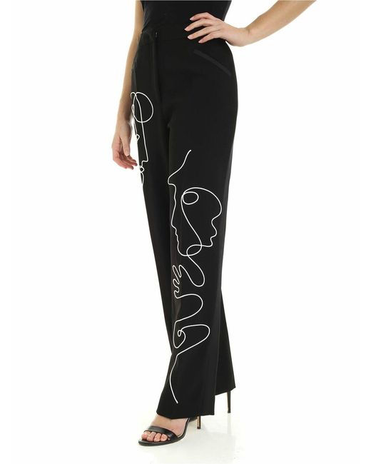 Moschino Black Cornely Embroidery Crepe Trousers