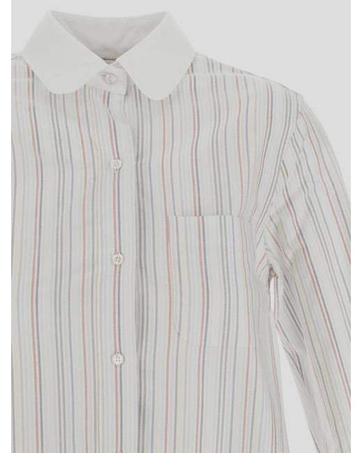 Thom Browne White Striped Long-Sleeved Shirt Dress