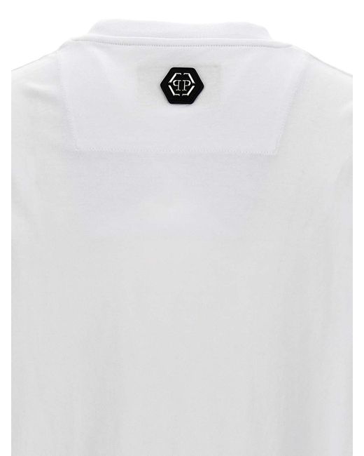 Philipp Plein White Rhinestone Logo T-shirt for men
