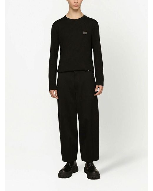 Dolce & Gabbana Black Logo-Tag Long-Sleeve T-Shirt for men
