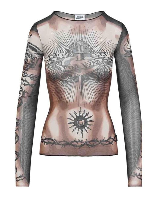 Jean Paul Gaultier Gray Safe Sex Tattoo Top