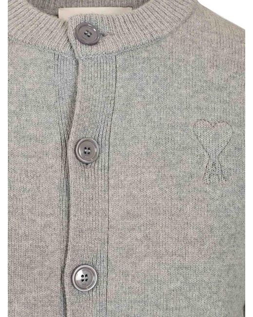 AMI Gray Ami Crew Neck Cardigan