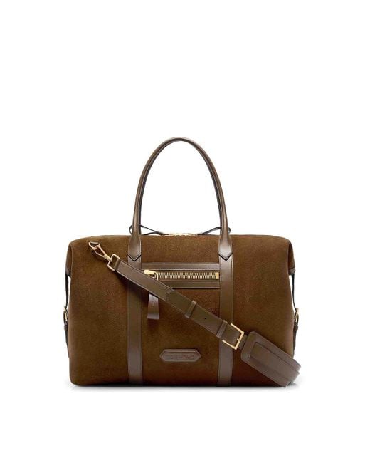 Tom Ford Brown Suede Travel Bag With Leather Inserts for men