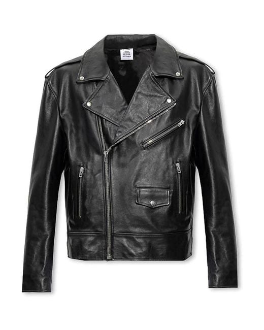 Vetements Black Zip-Fastening Leather Jacket for men
