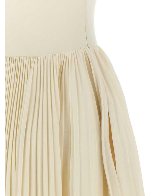 McQueen White Pleated Cotton Jersey Asymmetrical Dress