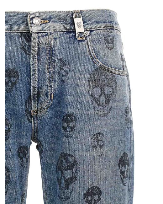 McQueen Skull Print Jeans in Blue for Men | Lyst