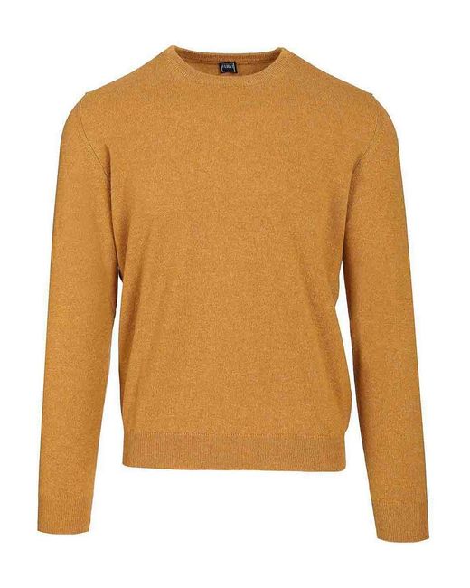 Fedeli Brown Crew Neck Sweater for men