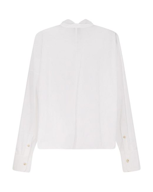 Alysi White Cotton Shirt With Bow