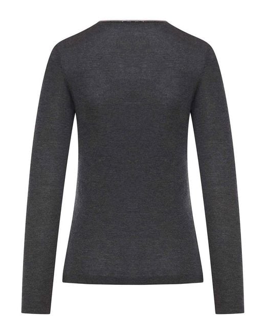 Brunello Cucinelli Black Wool Sweater With Contrasting Trim