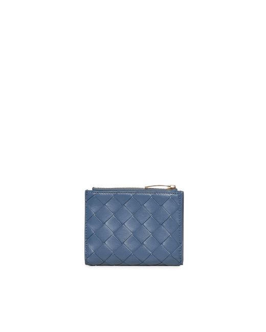 Bottega Veneta Blue Small Intrecciato Bi-Fold Wallet