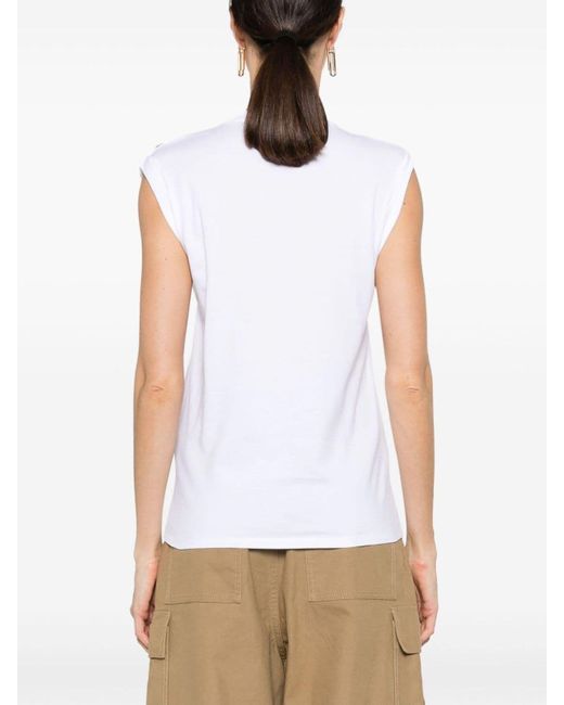 Balmain White Optical Button Shoulder Logo T-shirt