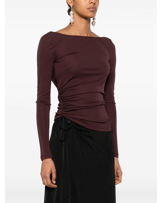Elisabetta Franchi Purple T-Shirt With Boat Neck Thin Straps
