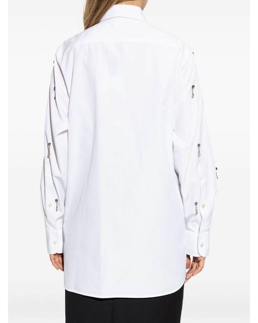 Stella McCartney White Lead-Free Crystal Embellished Oxford Shirt