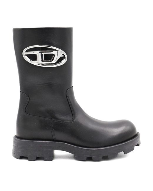 DIESEL Black Leather Biker Boots