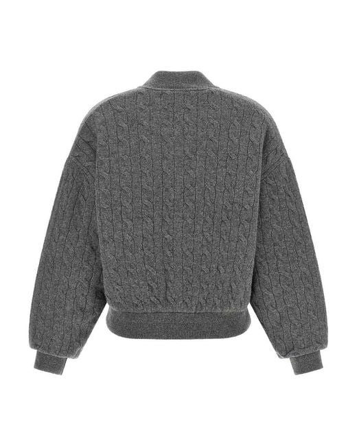 Polo Ralph Lauren Gray Padded Knit Braided Bomber Jacket