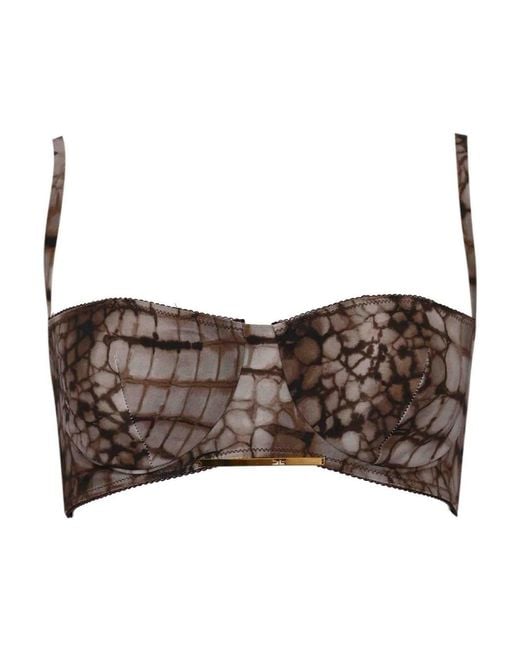 Elisabetta Franchi Brown Cady And Tulle Bra With Alligator Print