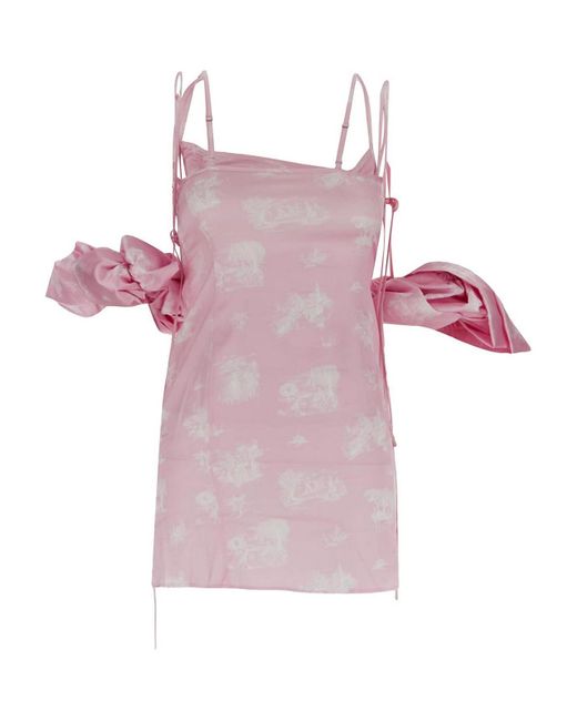 Jacquemus Pink Puff Sleeves Mini Dress