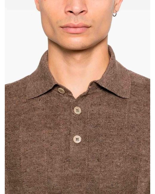 Brunello Cucinelli Brown Linen And Cotton Wide Rib Knit Polo for men