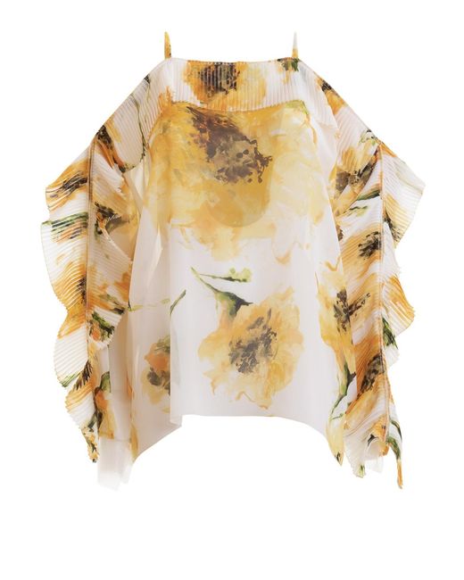 Blugirl Blumarine Metallic Floral Printed Off The Shoulder Blouse