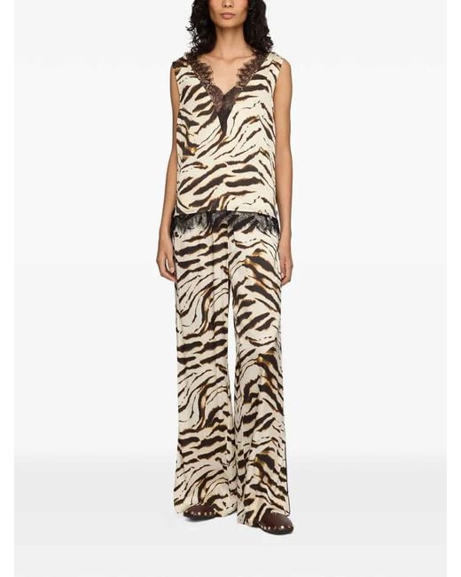Ganni White Printed Stretch Satin Elasticated Pants