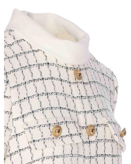 Self-Portrait White Check Boucle Mini Dress