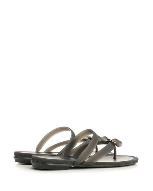 Ferragamo White Vara Flip-Flops With Jelly Bow