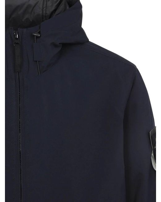 Stone Island Blue Hooded Zip-Front Jacket for men