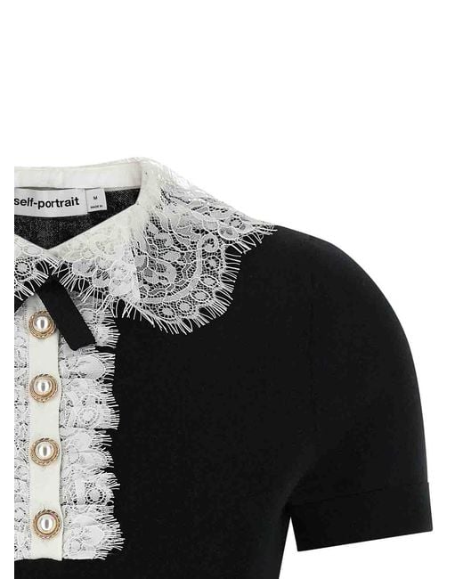 Self-Portrait Black Knit Lace Collar' Top