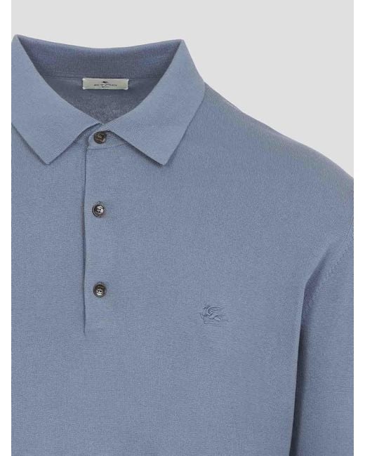 Etro Blue Knitted Polo for men