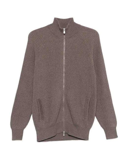 Brunello Cucinelli Brown Zip-Front Cardigan for men