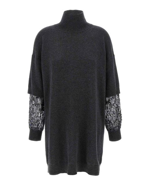 Brunello Cucinelli Women's Blue Sequin Sleeve Dress