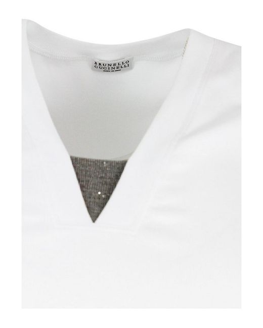 Brunello Cucinelli White V-Neck Top