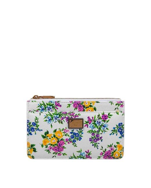 Dolce & Gabbana White Lower Pattern Dauphine Leather Card Holder