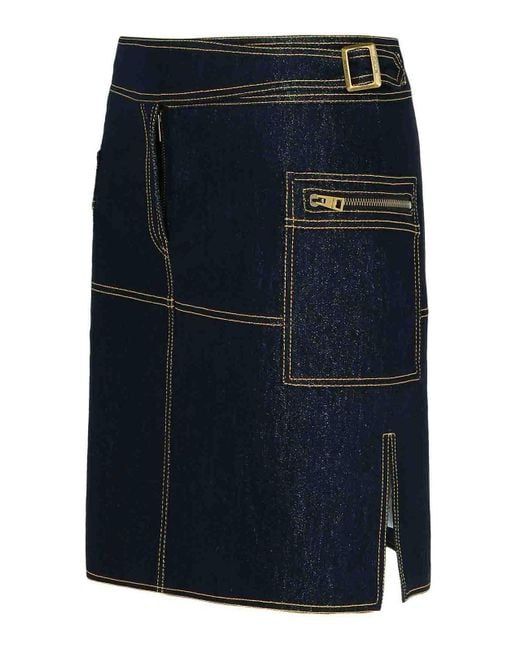 Etro Blue Denim Buckle Waist Miniskirt