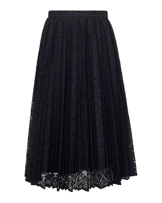 Max Mara Blue Pleated Lace Leandro Midi Full Skirt
