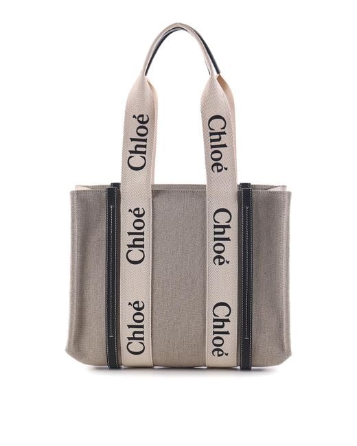 Chloé White Linen Bag With Double Logo Handles