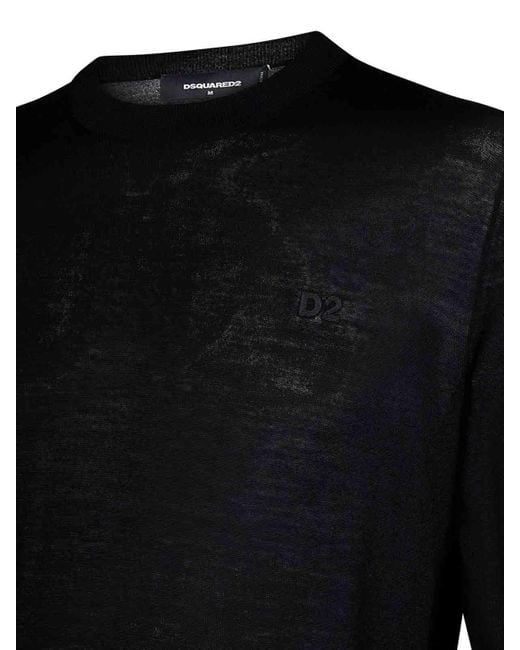 DSquared² Black Tricot Wool Crewneck Sweater for men
