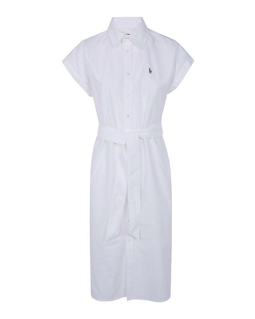 Polo Ralph Lauren White Woven Short Sleeves Mini Shirt Dress