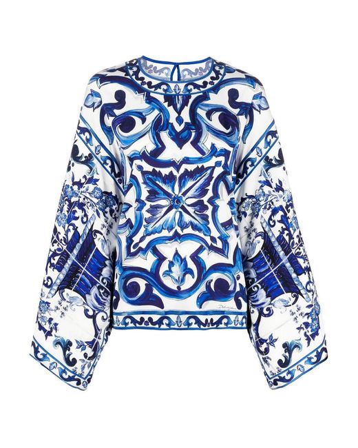 Dolce & Gabbana Blue Round Neck Kimono