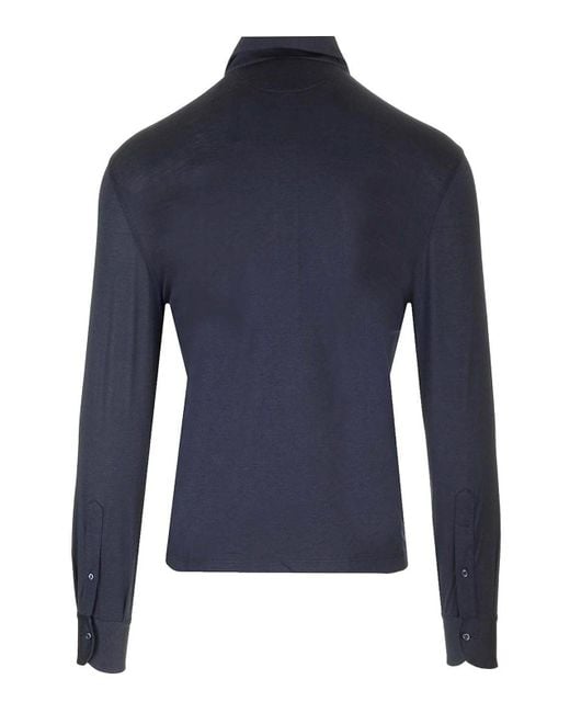 Brunello Cucinelli Blue Silk And Cotton Polo Shirt for men