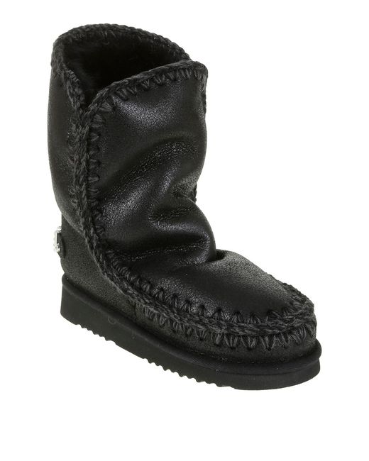 Mou Black Eskimo 24 Rhinestones Logo Ankle Boots