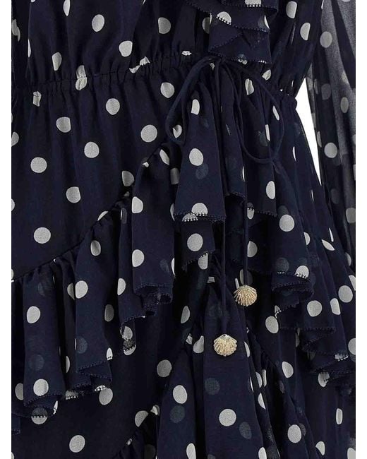Self-Portrait Blue Polka Dot Georgette Ruffle Maxi' Dress