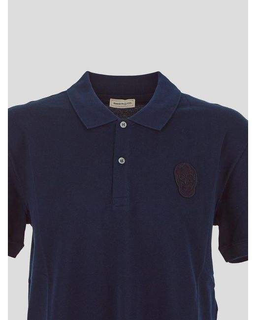 McQueen Blue Crew-Neck Printed Cotton T-Shirt for men